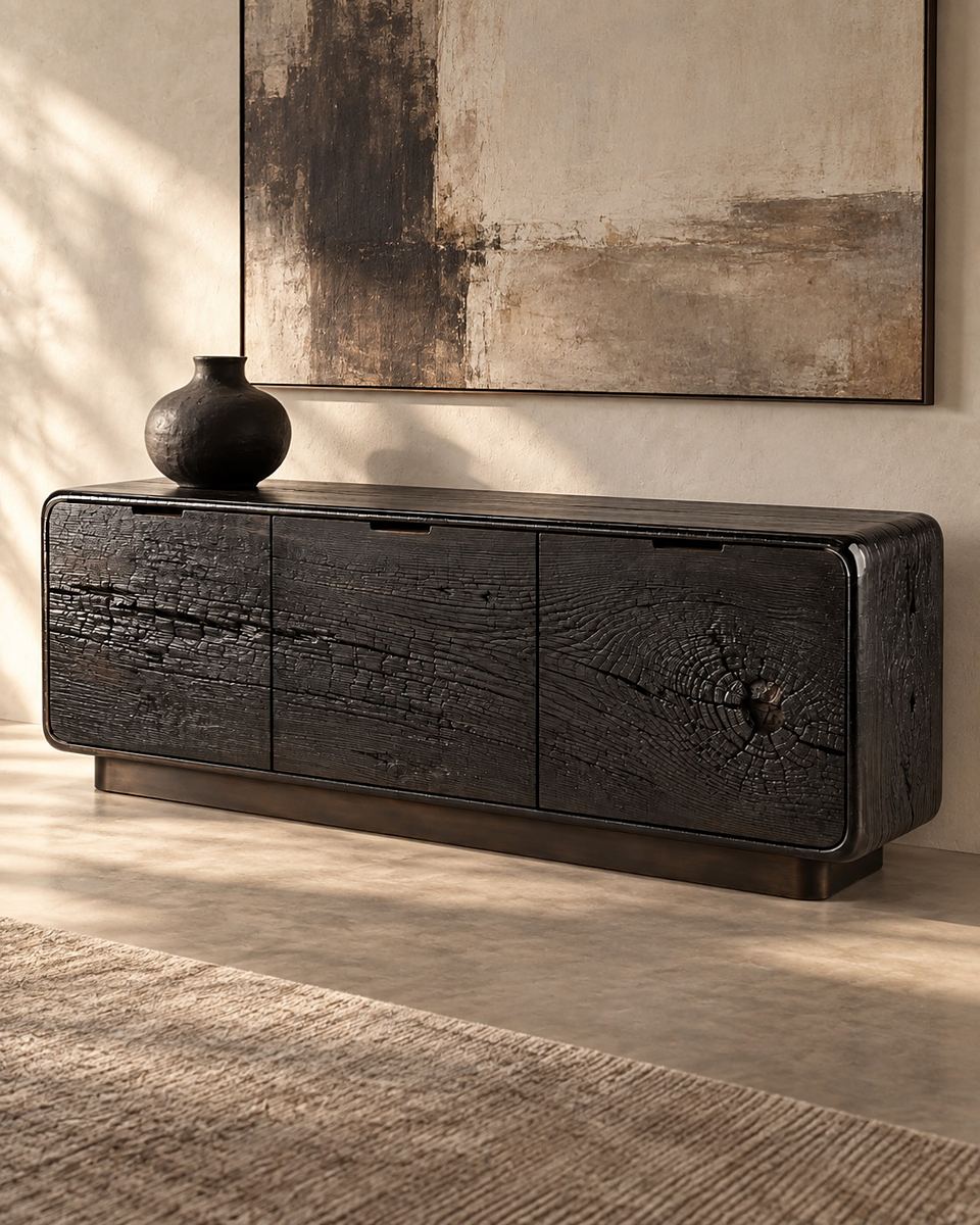 Carbone, credenza da salotto in rovere bruciato di Ciampino