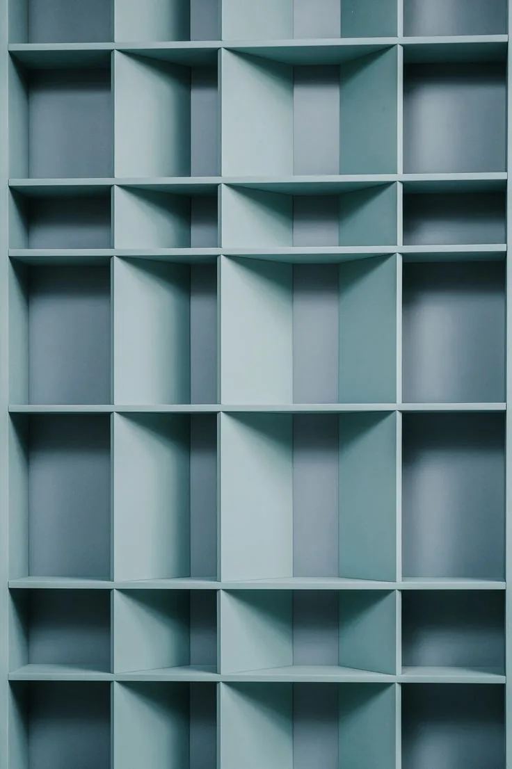 Libreria a moduli geometrici laccata azzurro